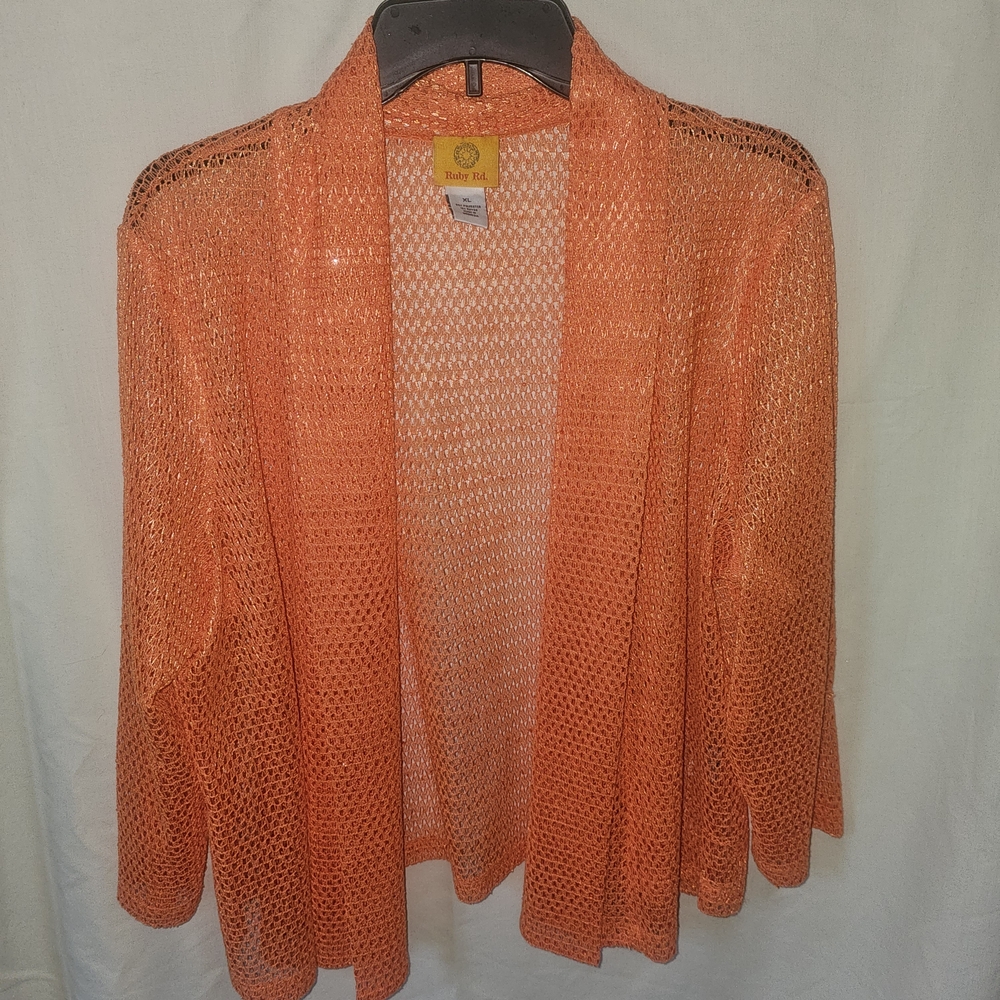 Ruby Rd. Orange Open-Knit Sweater